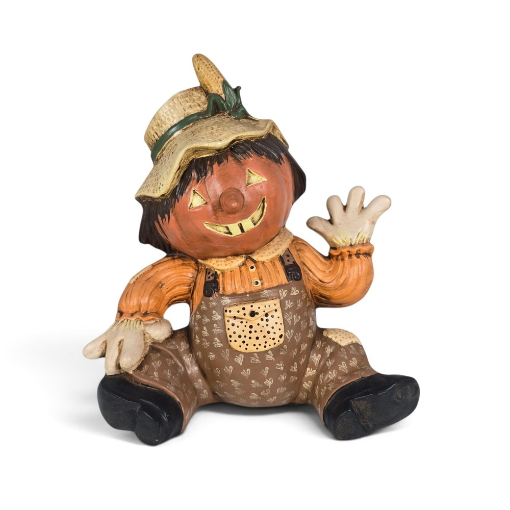 Vintage Gare Inc Ceramic Scarecrow Pumpkin Head Fall Halloween Decor 9"